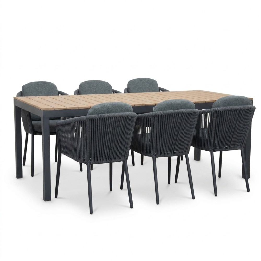 Oxford/Parma antraciet dining tuinset | 6 personen | aluminium + touw | 200cm
