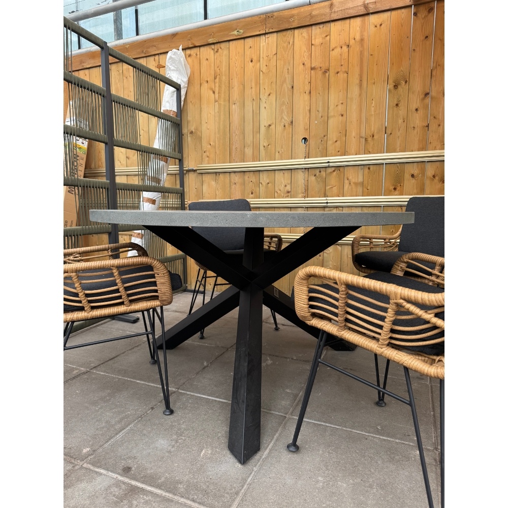 Meran/Parma antraciet dining tuinset | 4 personen | polystone + touw | Ø135cm rond