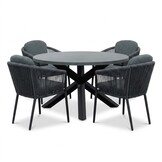 Meran/Parma antraciet dining tuinset | 4 personen | polystone + touw | Ø135cm rond