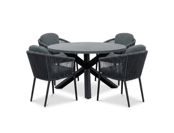 Meran/Parma antraciet dining tuinset | 4 personen | polystone + touw | Ø135cm rond