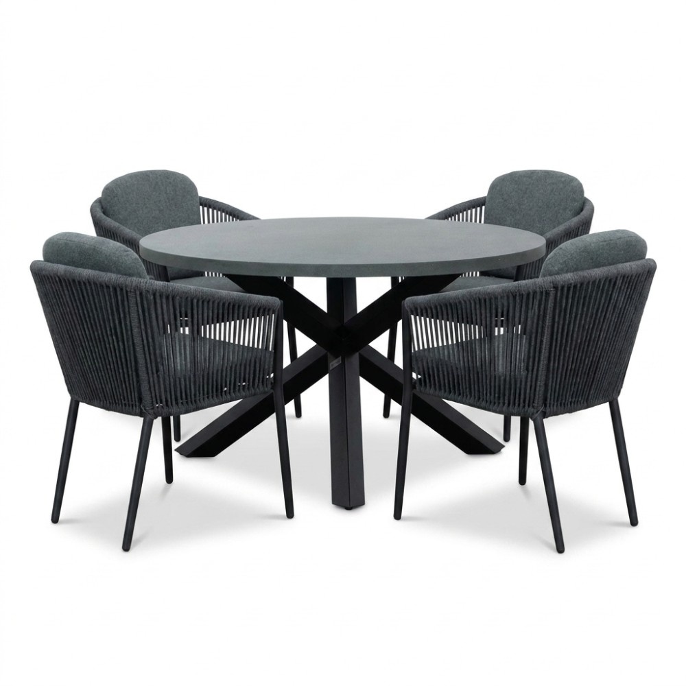 Meran/Parma antraciet dining tuinset | 4 personen | polystone + touw | Ø135cm rond