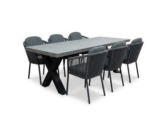 Lyon betonlook/Parma antraciet dining tuinset | 6 personen | polystone + touw | 250cm