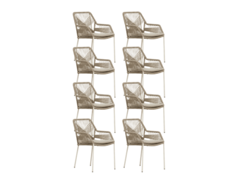 Seville dining tuinstoel set van 8 | touw + staal | beige