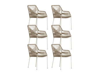 Seville dining tuinstoel set van 6 | touw + staal | beige