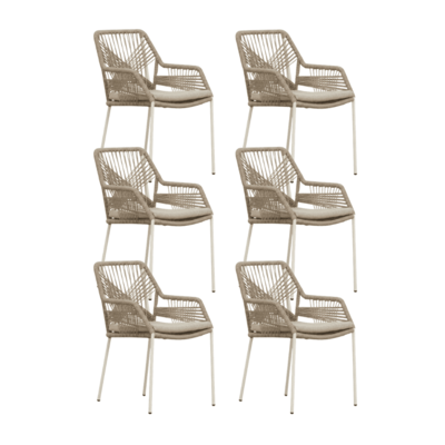 Seville dining tuinstoel set van 6 | touw + staal | beige