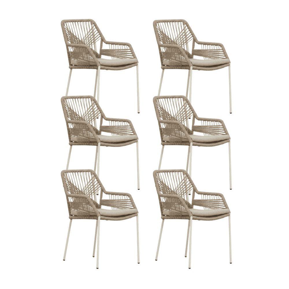 Seville dining tuinstoel set van 6 | touw + staal | beige