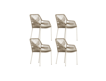 Seville dining tuinstoel set van 4 | touw + staal | beige