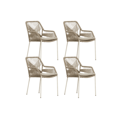 Seville dining tuinstoel set van 4 | touw + staal | beige