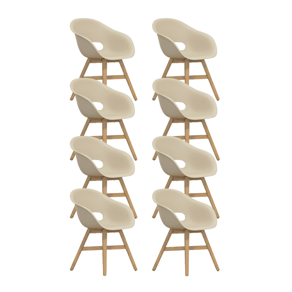 Karlstad tuinstoel set van 8 | kunststof + hardhout | beige