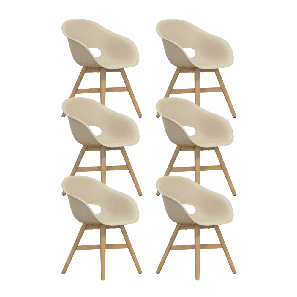 Karlstad tuinstoel set van 6 | kunststof + hardhout | beige