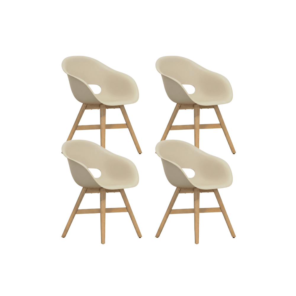 Karlstad tuinstoel set van 4 | kunststof + hardhout | beige