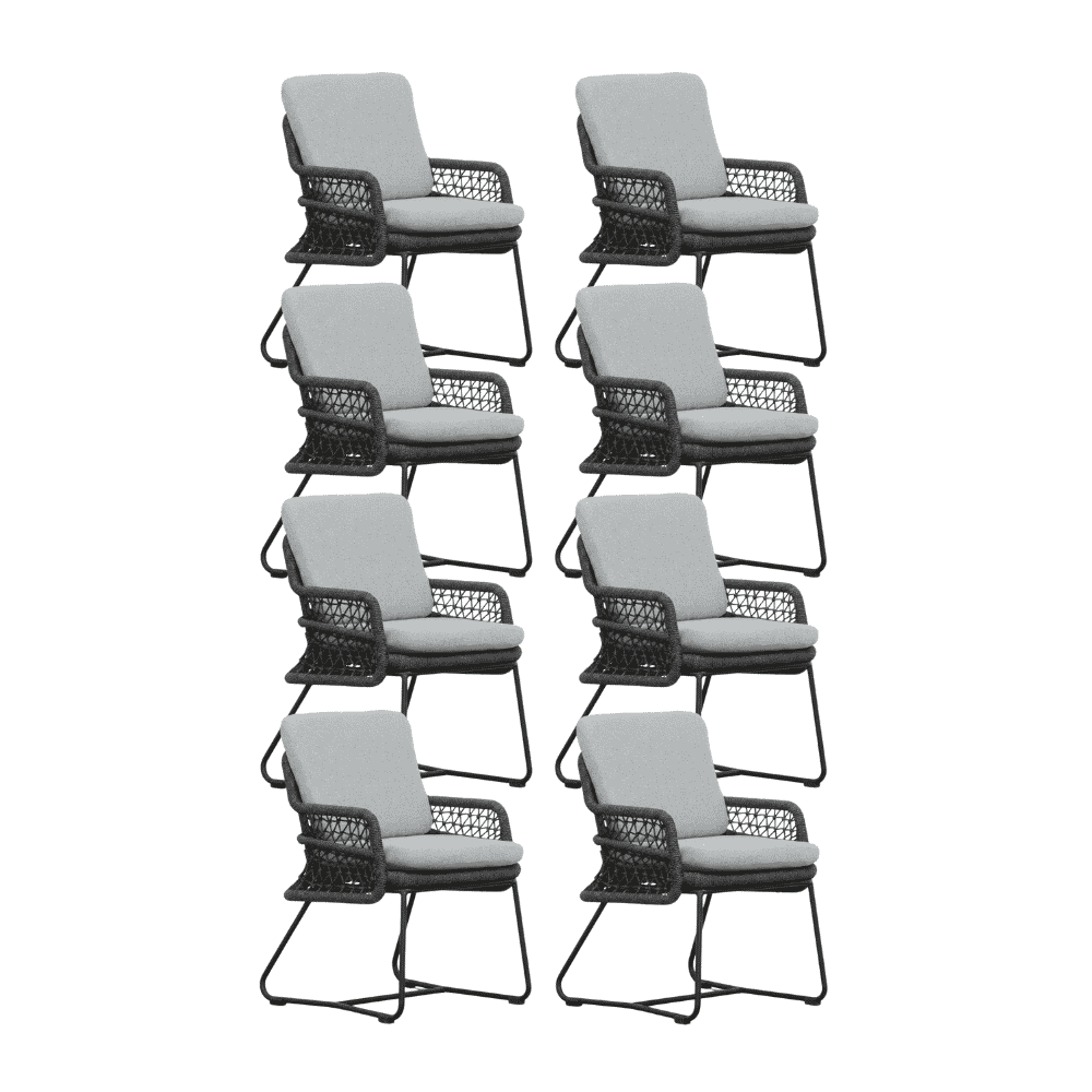 Gianna dining tuinstoel set van 8 | touw + aluminium | Stone Grey