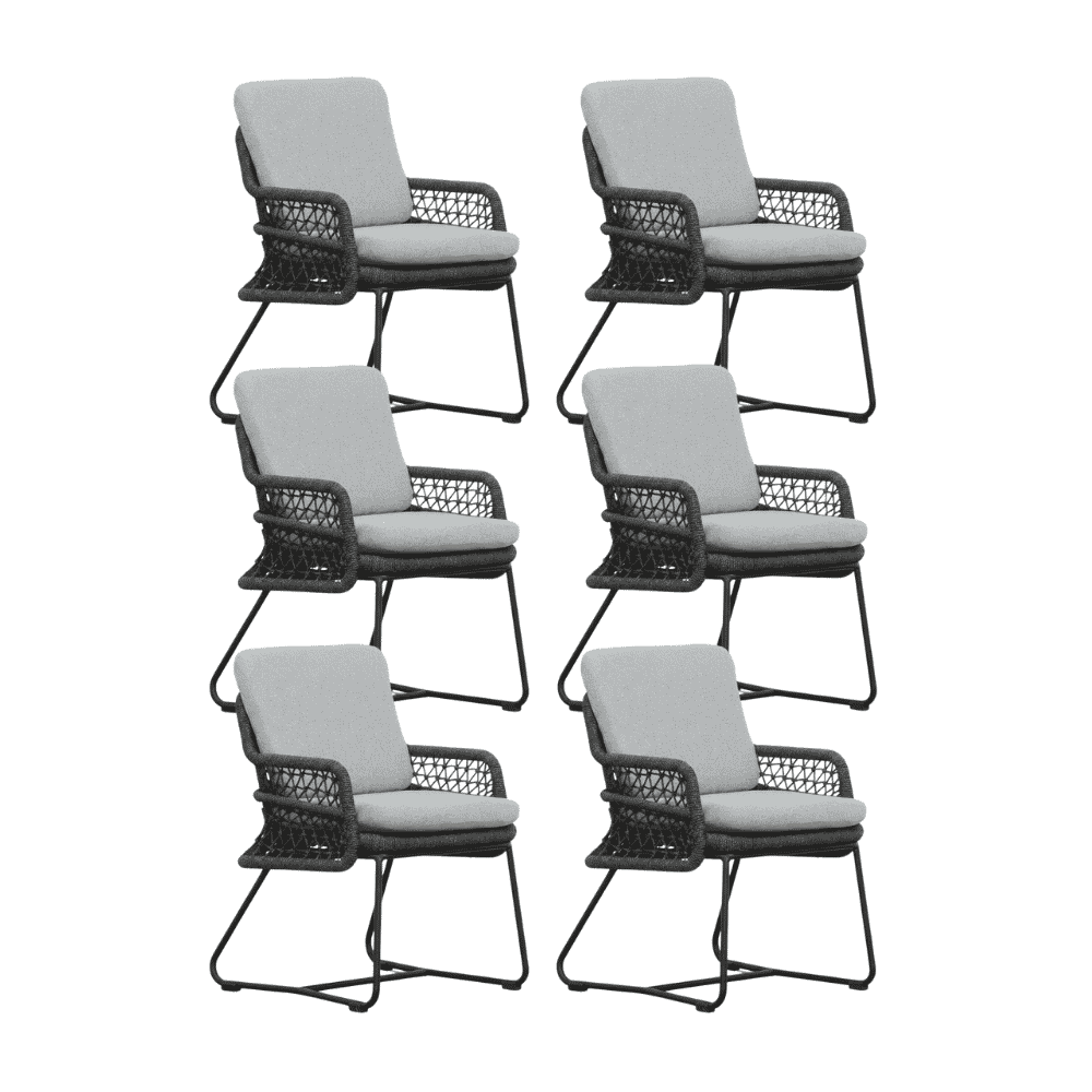 Gianna dining tuinstoel set van 6 | touw + aluminium | Stone Grey