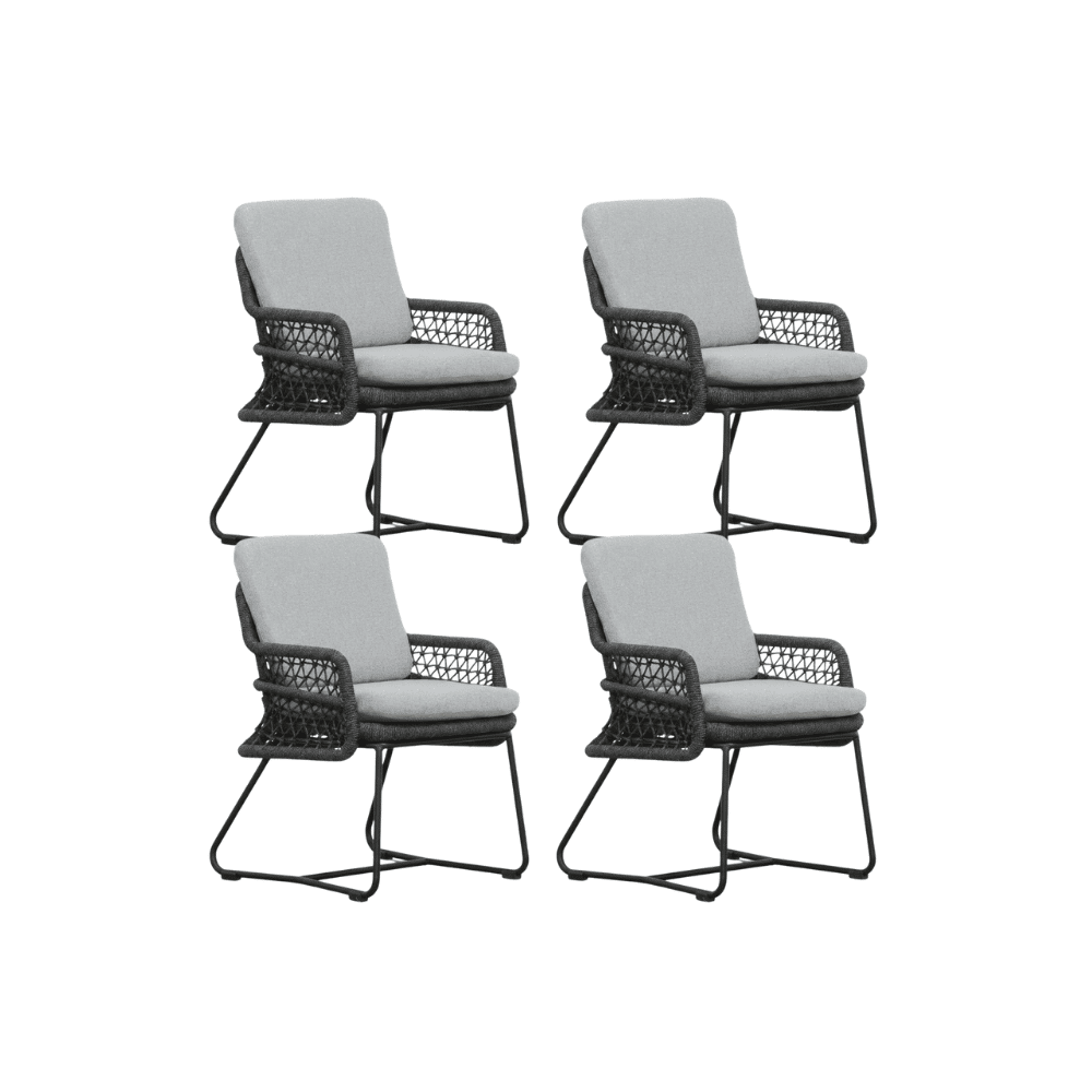 Gianna dining tuinstoel set van 4 | touw + aluminium | Stone Grey