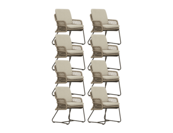Gianna dining tuinstoel set van 8 | touw + aluminium | Sahara Dust