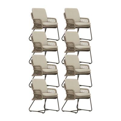 Gianna dining tuinstoel set van 8 | touw + aluminium | Sahara Dust