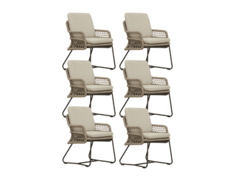 Gianna dining tuinstoel set van 6 | touw + aluminium | Sahara Dust