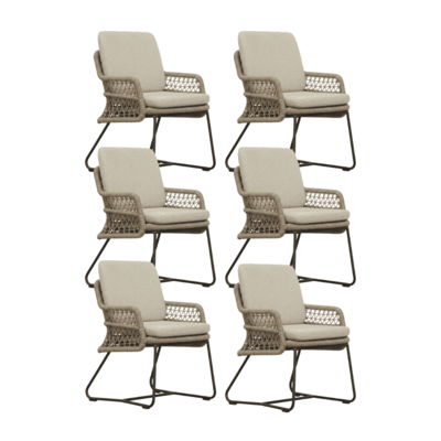 Gianna dining tuinstoel set van 6 | touw + aluminium | Sahara Dust