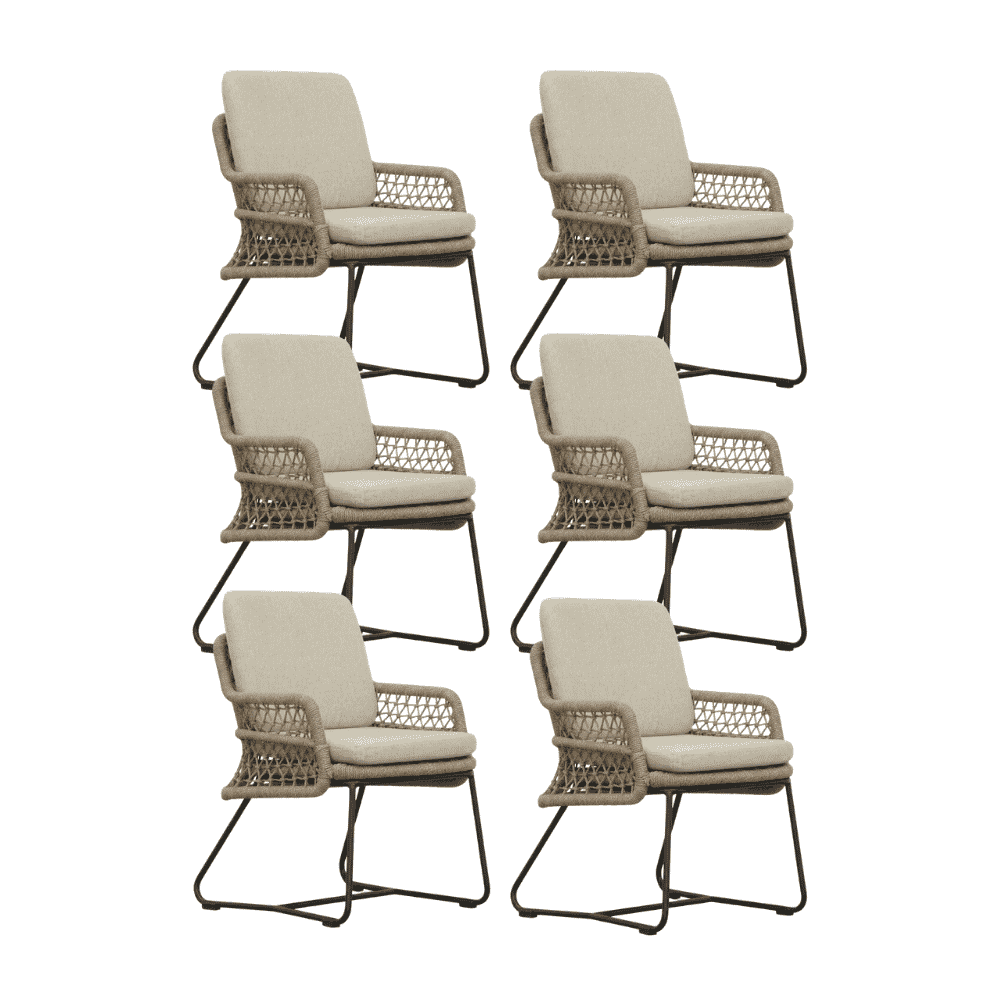 Gianna dining tuinstoel set van 6 | touw + aluminium | Sahara Dust