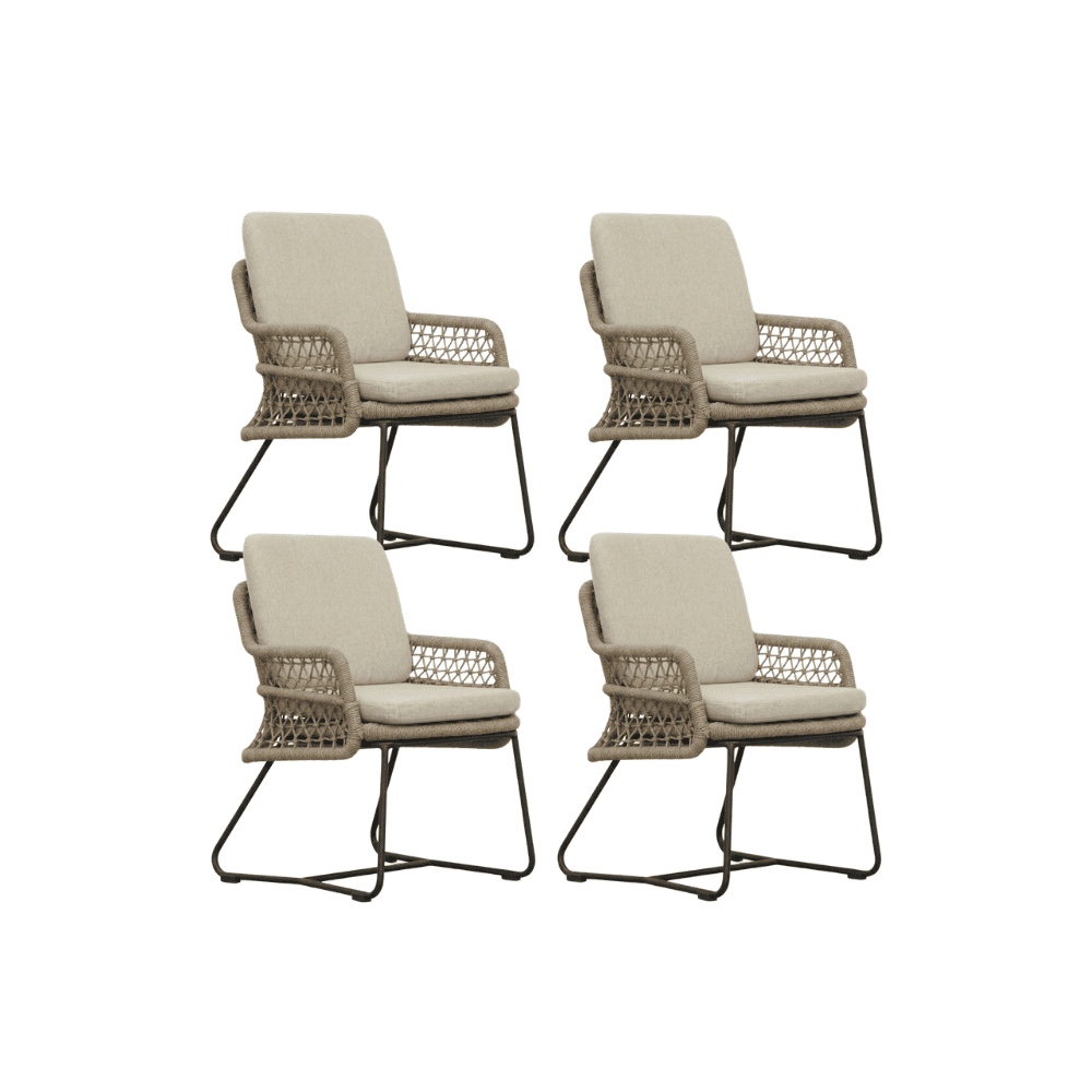 Gianna dining tuinstoel set van 4 | touw + aluminium | Sahara Dust