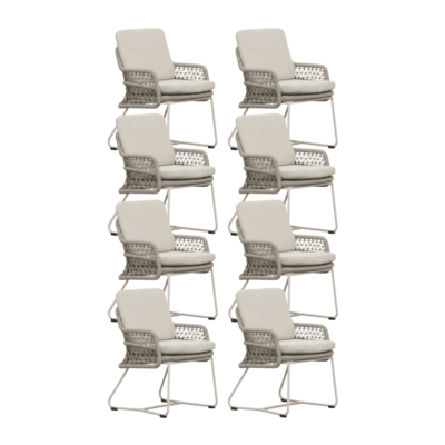 Gianna dining tuinstoel set van 8 | touw + aluminium | Almond Beige