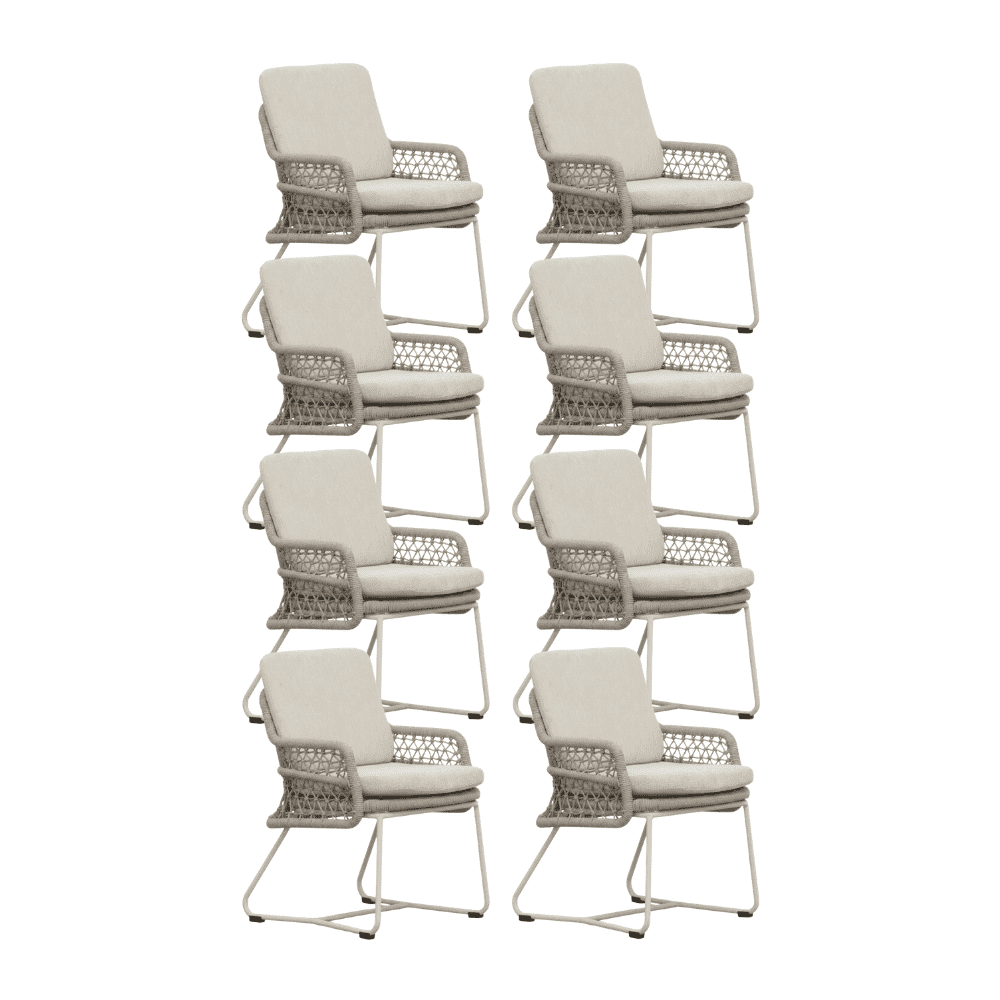 Gianna dining tuinstoel set van 8 | touw + aluminium | Almond Beige
