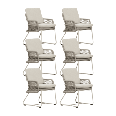 Gianna dining tuinstoel set van 6 | touw + aluminium | Almond Beige