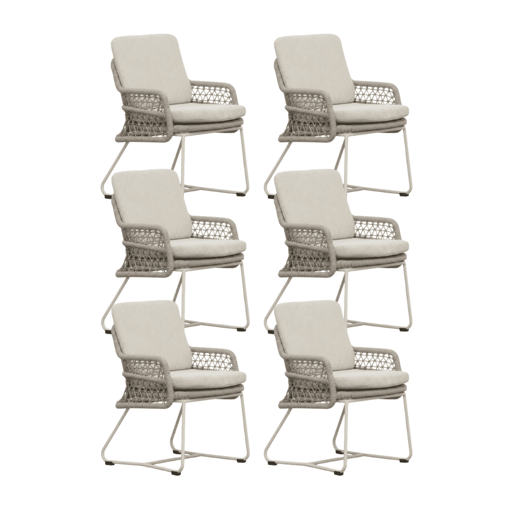 Gianna dining tuinstoel set van 6 | touw + aluminium | Almond Beige