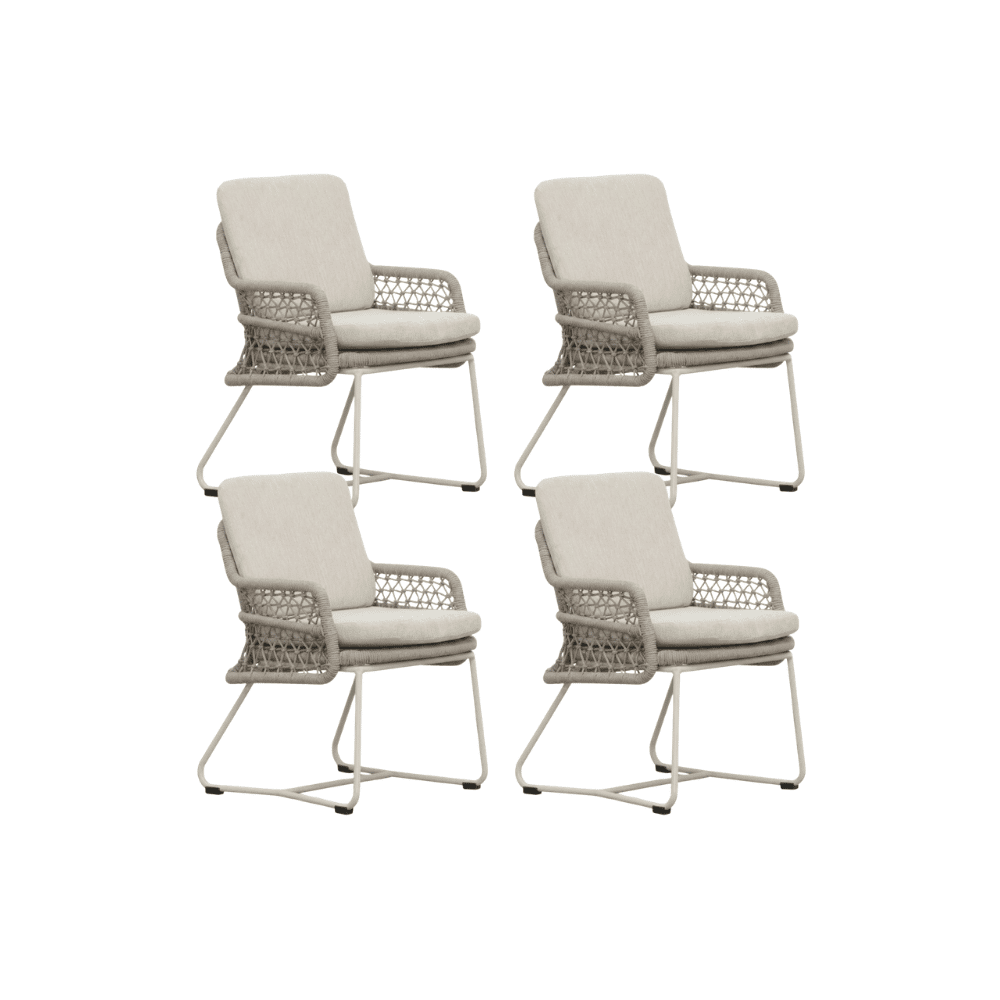 Gianna dining tuinstoel set van 4 | touw + aluminium | Almond Beige
