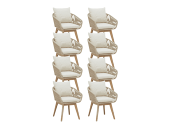 Bella dining tuinstoel set van 8 | touw + hardhout | zand