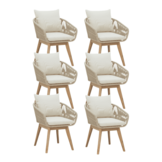 Bella dining tuinstoel set van 6 | touw + hardhout | zand