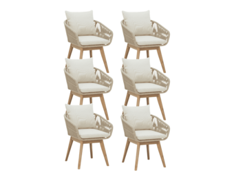Bella dining tuinstoel set van 6 | touw + hardhout | zand