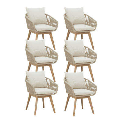 Bella dining tuinstoel set van 6 | touw + hardhout | zand