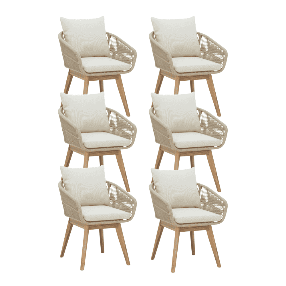 Bella dining tuinstoel set van 6 | touw + hardhout | zand
