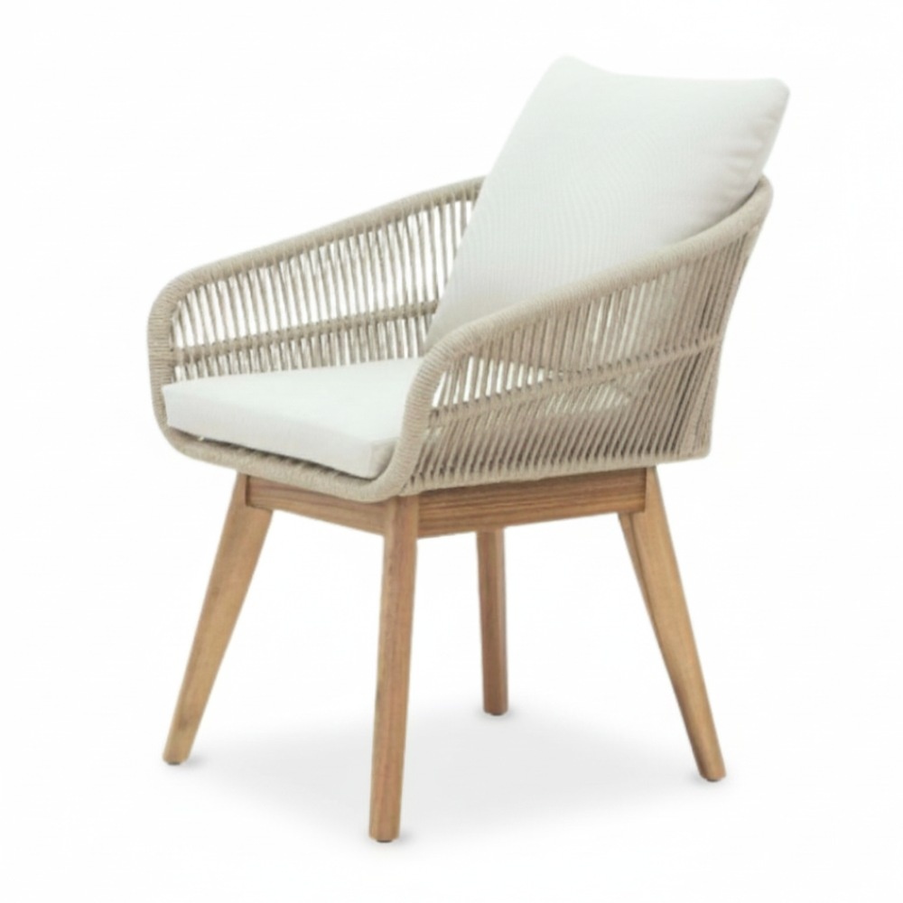 Bella dining tuinstoel set van 6 | touw + hardhout | zand