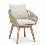 Bella dining tuinstoel set van 6 | touw + hardhout | zand