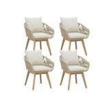 Bella dining tuinstoel set van 4 | touw + hardhout | zand