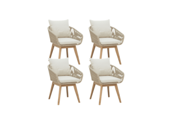 Bella dining tuinstoel set van 4 | touw + hardhout | zand