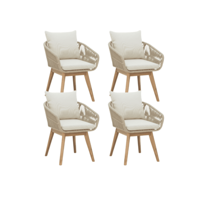 Bella dining tuinstoel set van 4 | touw + hardhout | zand