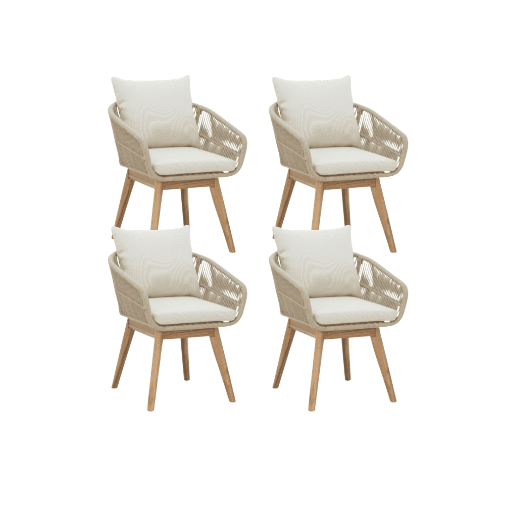 Bella dining tuinstoel set van 4 | touw + hardhout | zand