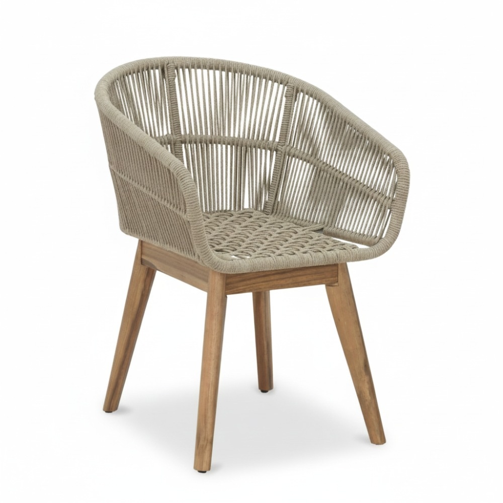 Bella dining tuinstoel set van 4 | touw + hardhout | zand