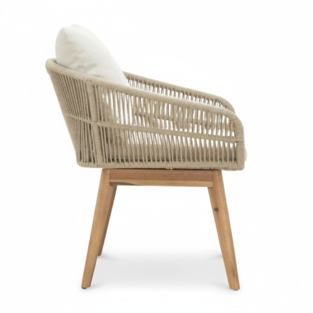 Bella dining tuinstoel set van 4 | touw + hardhout | zand