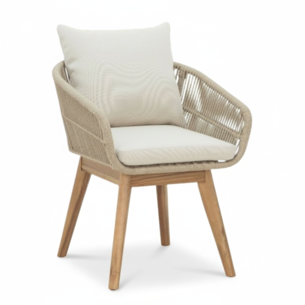 Bella dining tuinstoel set van 4 | touw + hardhout | zand