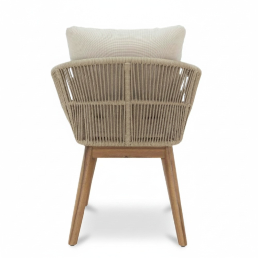 Bella dining tuinstoel set van 4 | touw + hardhout | zand