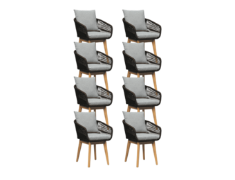 Bella dining tuinstoel set van 8 | touw + hardhout | zwart