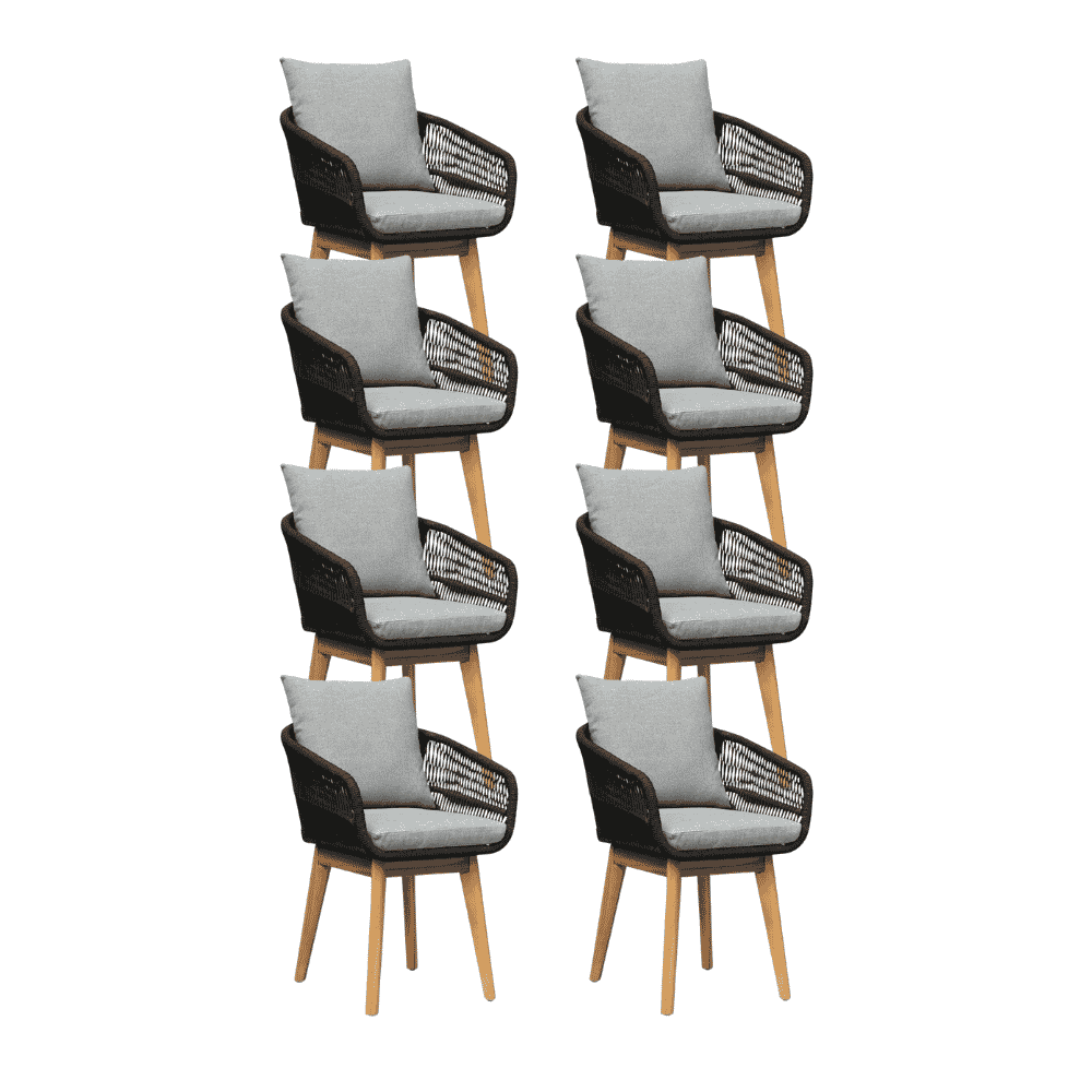 Bella dining tuinstoel set van 8 | touw + hardhout | zwart