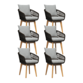 Bella dining tuinstoel set van 6 | touw + hardhout | zwart