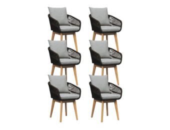 Bella dining tuinstoel set van 6 | touw + hardhout | zwart