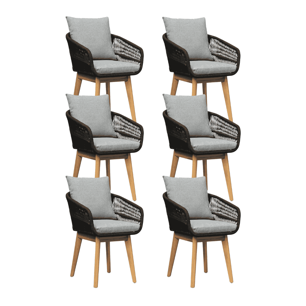 Bella dining tuinstoel set van 6 | touw + hardhout | zwart