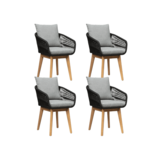 Bella dining tuinstoel set van 4 | touw + hardhout | zwart